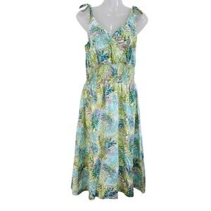 Eddie Bauer Leaf Print Sleeveless Tropical Boho Sundress Green Size Medium
